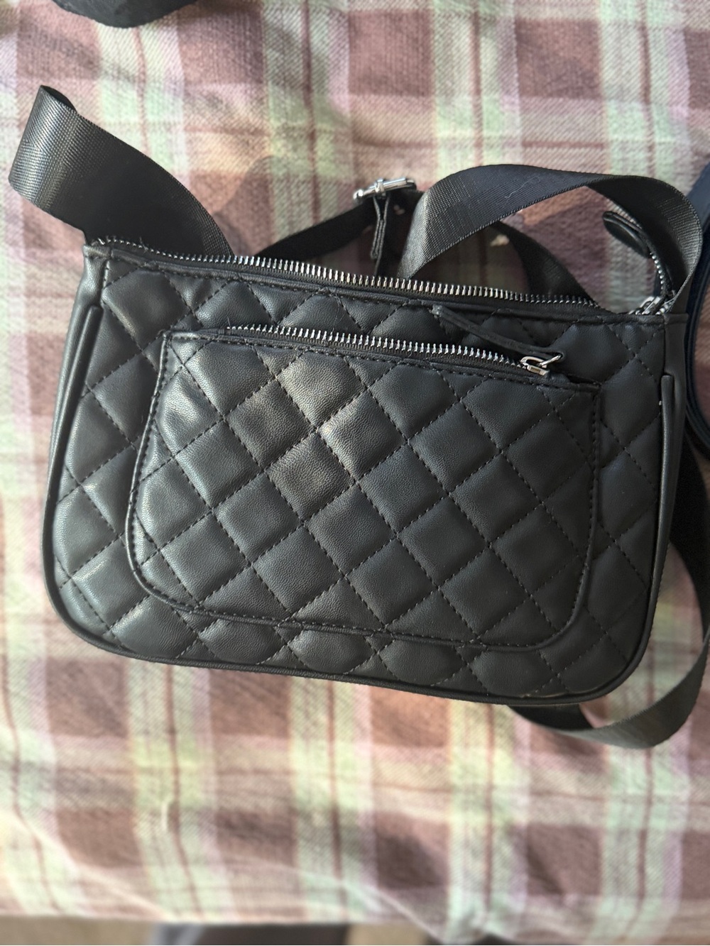 Quilted Crossbody Shoulder Bag - Black